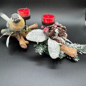 Christmas Table Centre Piece Accent Decor Bird on Tree Branch Tea Light Candles